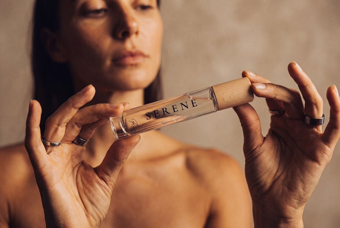 Serene Rise non-toxic fragrance roll-on bottle